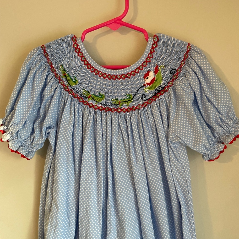 Shrimp and Grits smocked Christmas dress size 7